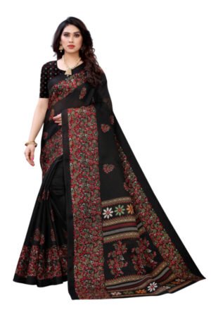 Poly Jute Black Floral Printed Saree