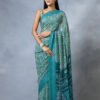 Mint Green Georgette Floral Print Saree With Unstitched Blouse