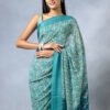 Mint Green Georgette Floral Print Saree With Unstitched Blouse - Image 2