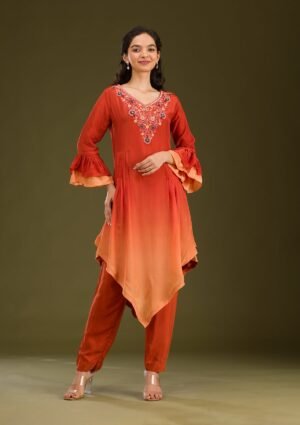 Rust Cutdana Georgette Readymade Salwar Suit