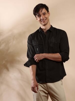 Charcoal Grey Cargo Casual Full Sleeve Shirt