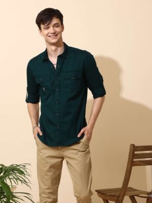 Teal Green Cargo Casual Full Sleeve Shirt