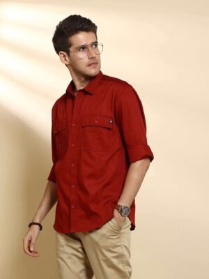 Brick Red Cargo Casual Full Sleeve Shirt