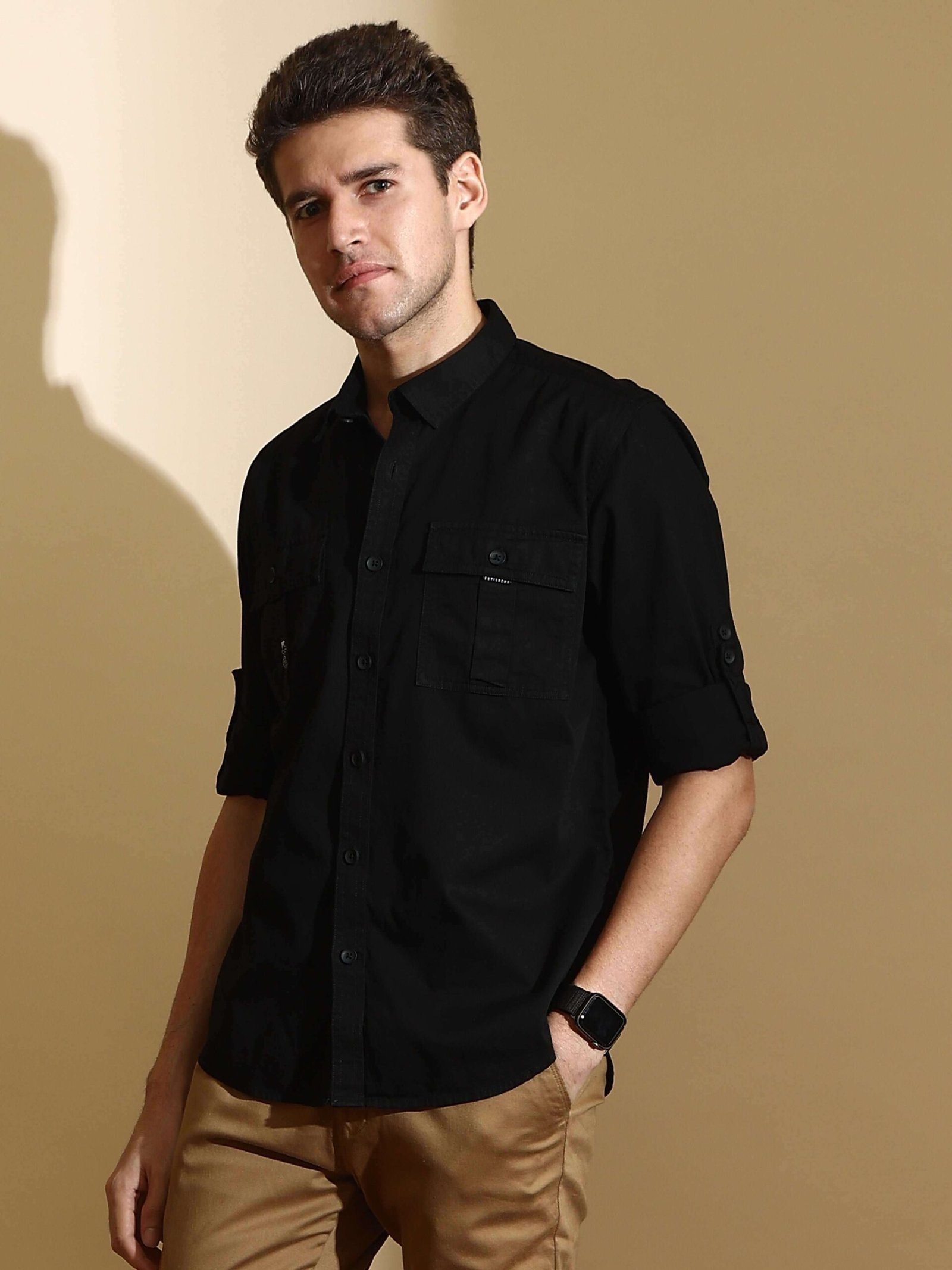 Black Cargo Casual Full Sleeve Shirt