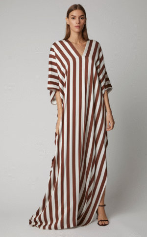 Stripped Regular Wear Satin Kaftan Dress