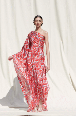 Off Shoulder Luxurious Satin Printed Kaftan Dress