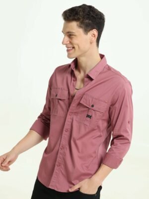 Blush Pink Solid Double Pocket Shirt