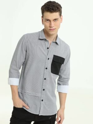 Grey Contrast Patch Solid Shirt