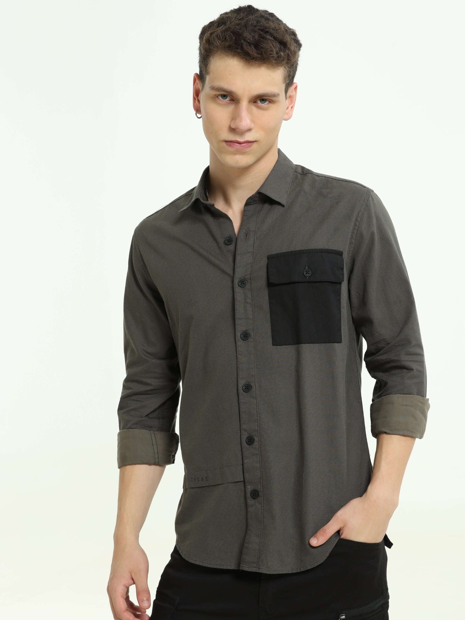 Charcoal Contrast Patch Solid Shirt