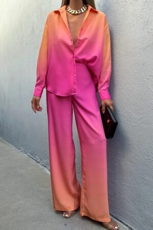 Two Shaded Russian Satin Two Piece Co Ord Set