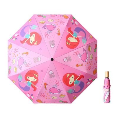 Kr  3-fold Little Mermaid theme Rain and All-season Kids Umbrella