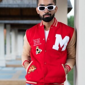 Red Buzz Off M varsity Jacket (Unisex)