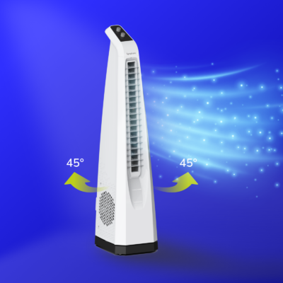 Kirdaram Surround Senior White | Bladeless Tower Fan with Knob Control