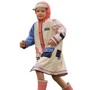 Kr  Bold Geometric Print Cream & Pink Raincoat for Kids