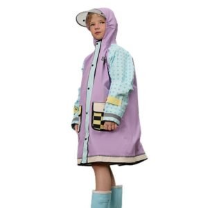Kr  Bold geometric print Lilac & Light blue Raincoat for Kids