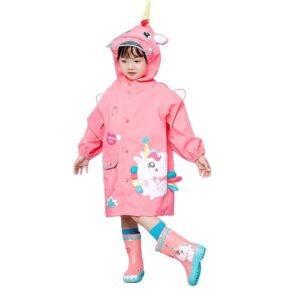 Kr  Bright Pink Magical Unicorn Theme Raincoat for Kids