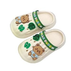 Kr  Cream & Dark Green Big Bear Slip on Clogs, Summer/Monsoon/ Beach Footwear for Toddlers and Kids, Unisex