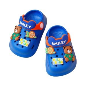 Kr  Dark Blue & Orange Bear, Slip on Clogs, Summer/Monsoon/ Beach Footwear for Toddlers and Kids, Unisex