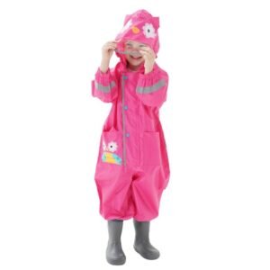 Kr  Fuchsia Pink Cute Owl Theme All Over Jumpsuit / Playsuit Raincoat for Kids