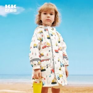 Kr  Kids Raincoat Jacket Style Beep Transport Theme, Cream