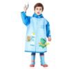 Kr  3d Dino Blue Sleeves & Hood Knee Length Raincoat for Kids