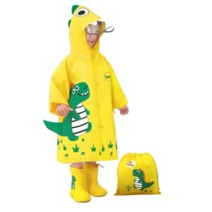 Kr  Fluorescent Yellow Dino Park Raincoat for Kids and Toddlers