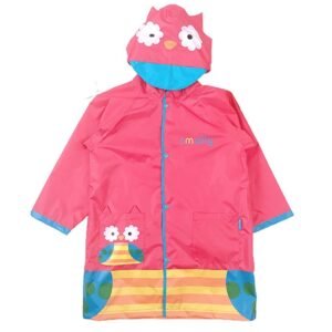Kr  Pink Owl Stripes Knee Length Raincoat for Kids