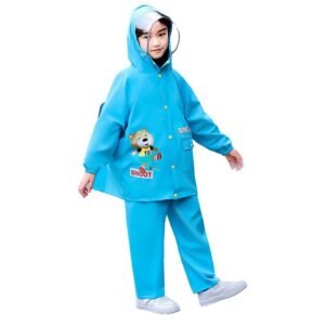 Kr  2 pcs Blue Soccer Ted,Full Shirt and Full Pants style Raincoat for Kids