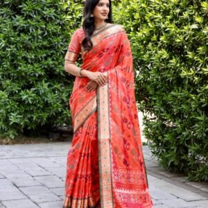 Patola Silk Orange Zari Contemporary Saree For Women