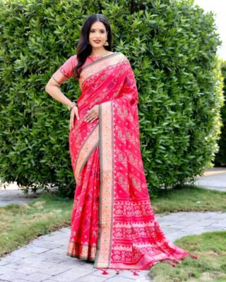 Pink Weaving Patola Silk Contemporary Saree For Women