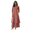Women’s Dusty Pink A-Line Kurta Set with Palazzo Pants – 3/4 Sleeve