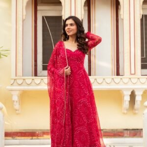 Elegant Georgette Bandhani Anarkali Suit with Dupatta for Special Occasions