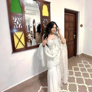 Radiant White Embroidered Sharara Suit Set with Designer Kurta and Dupatta