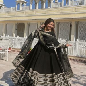 Noorjahan Black Color Embroidered Work Anarkali Suit Set