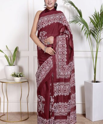 Women's Maroon Pure Cotton Floral Printed Saree