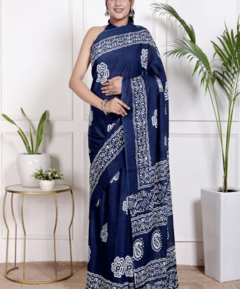 Women's Blue Pure Cotton Floral Printed Saree