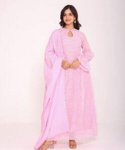Women's Pink Mulmul Embroidered Gown