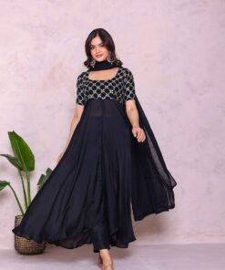 Women's Black Silk Zari Work Anarkali Set