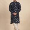Men's Navy Blue Viscose Embroidery Kurta