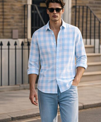 Men's Blue Relaxed Fit Checkered Oddinary Shirt