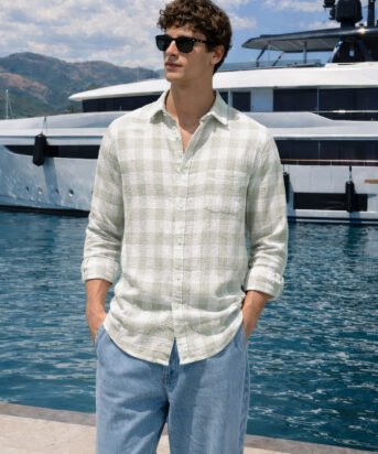 Men's Cream Relaxed Fit Checkered Oddinary Shirt