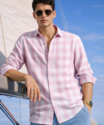 Men's Pink Relaxed Fit Checkered Oddinary Shirt