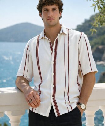 Men's White Regular Fit Striped Casual Shirt