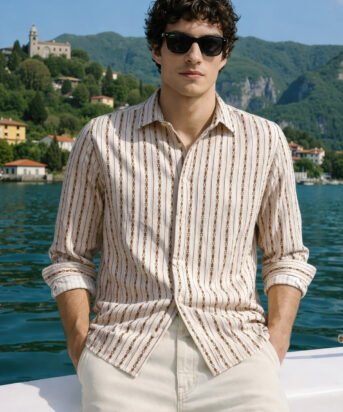 Men's White Regular Fit Striped Casual Shirt