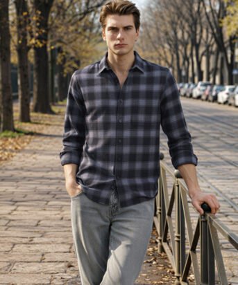 Men's Black Slim Fit Checkered Casual Shirt