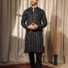 Men's Black Viscose Embroidery Kurta