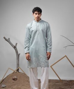 Men's Baby Blue Viscose Embroidery Kurta