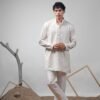 Men's Off White Viscose Embroidery Kurta
