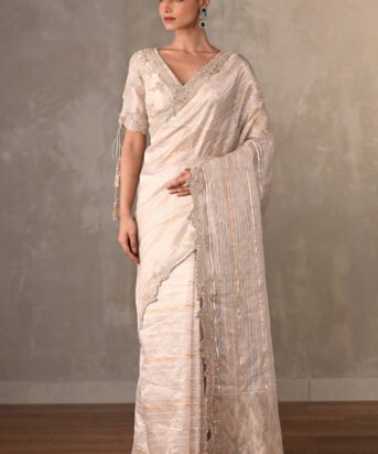Designer Cream Tissue Silk Saree with Intricate Embroidery