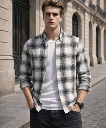 Men's Cream Slim Fit Checkered Casual Shirt